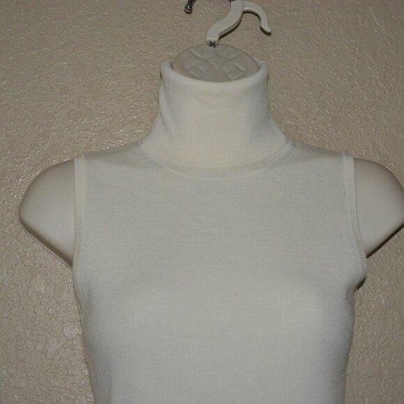 NWOT $225 Sz S Allude Ivory Soft Wool Ribbed Sleeveless Turtleneck Top - Picture 2 of 6